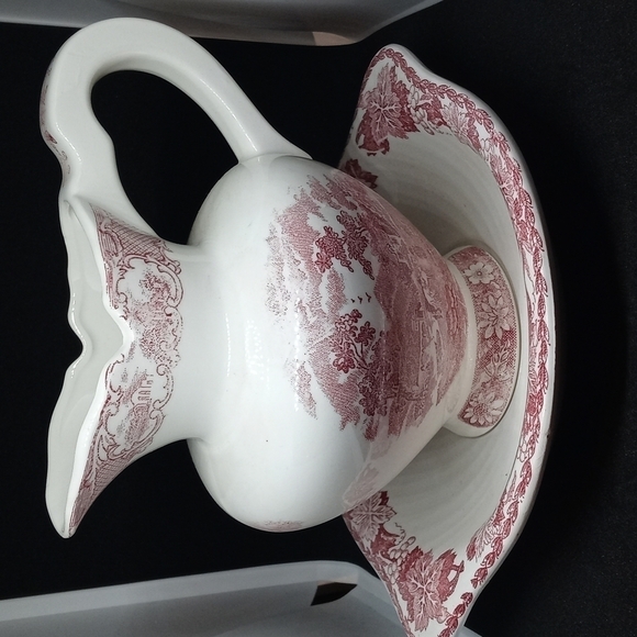 Vintage Art Mark  Arco Red Japan Pastoral Scene Mini Pitcher And Plate - Picture 1 of 8